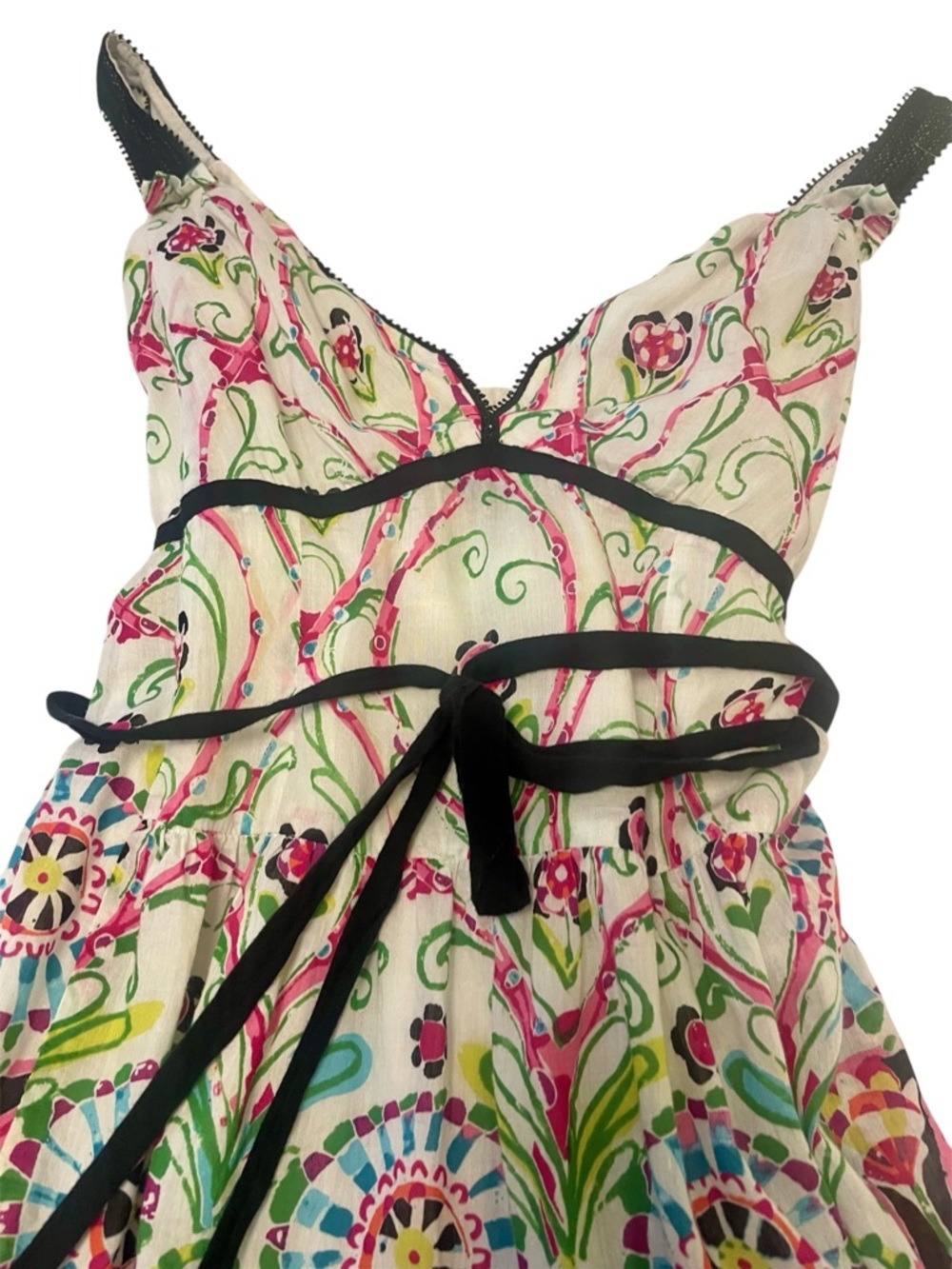 Vintage y2k Nanette Lepore Babydoll Floral Dress, Fit & Flare Silk Cotton, 4 - Picture 4 of 8